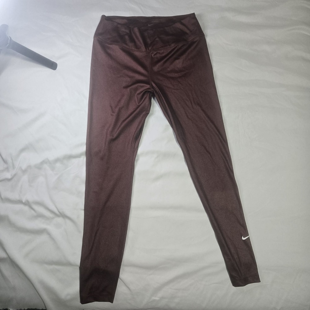 Nike Dri-FIT Women Brown Ankle Leggings Size L Polyester Spandex RN 56323